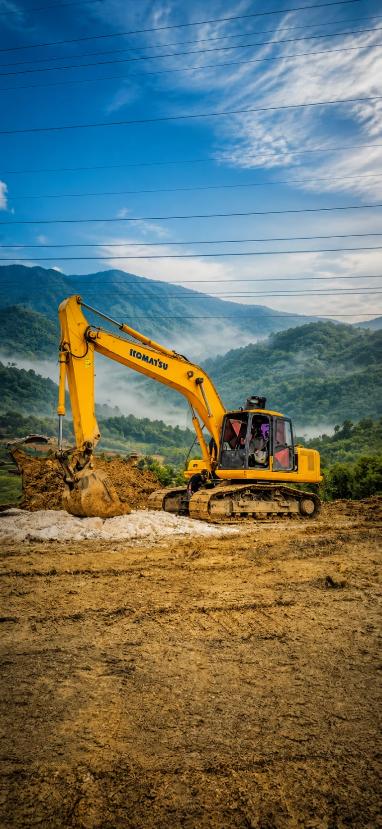 Excavator PC200 untuk proyek Cut and Fill dan pembuatan terasiring di kawasan pegunungan Trawas Mojokerto oleh PT. ASA RENTAL.