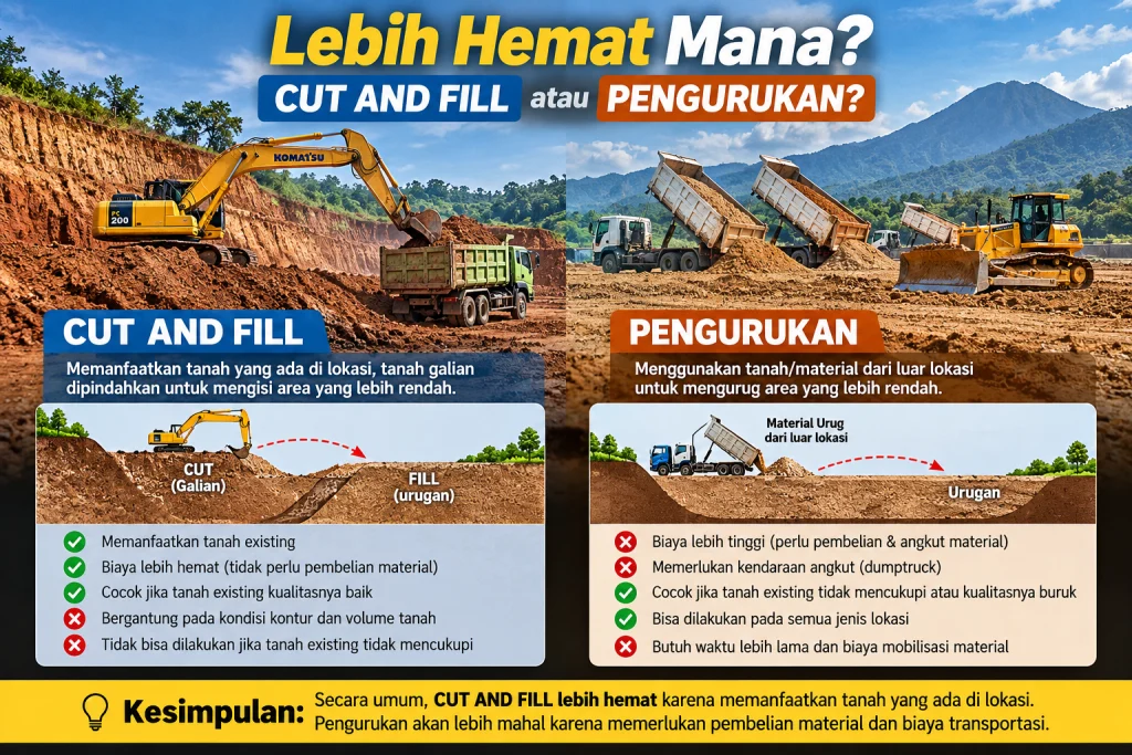 Perbandingan pekerjaan cut and fill dan pengurukan tanah menggunakan alat berat PT. ASA RENTAL