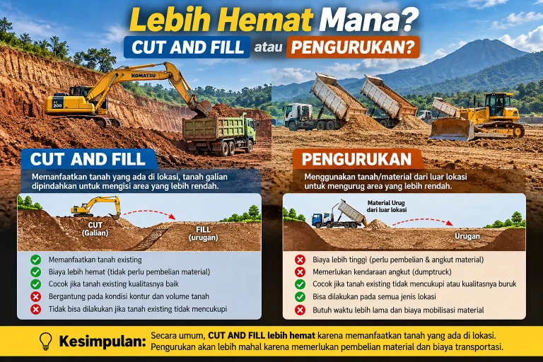 Perbandingan pekerjaan cut and fill dan pengurukan tanah menggunakan alat berat PT. ASA RENTAL