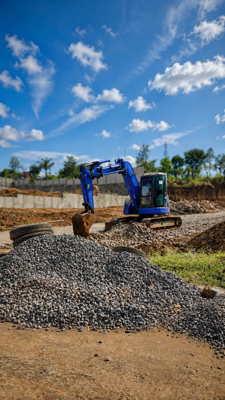 Excavator PC75 Proyek Perataan Tanah dan Galian Saluran RCP di Perumahan Citraland Puncak Tidar Malang